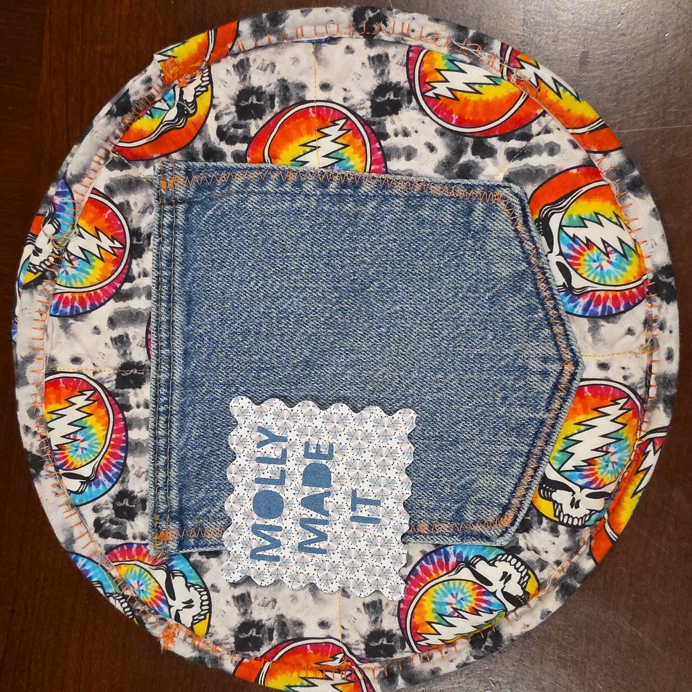 HAND CRAFTED Tortilla Holder UPCYCLED Blue Denim Greatful Dead 9 Inch